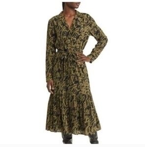 Rails Beatrice Black and Green Olive Animal Print Long Sleeve Dress S